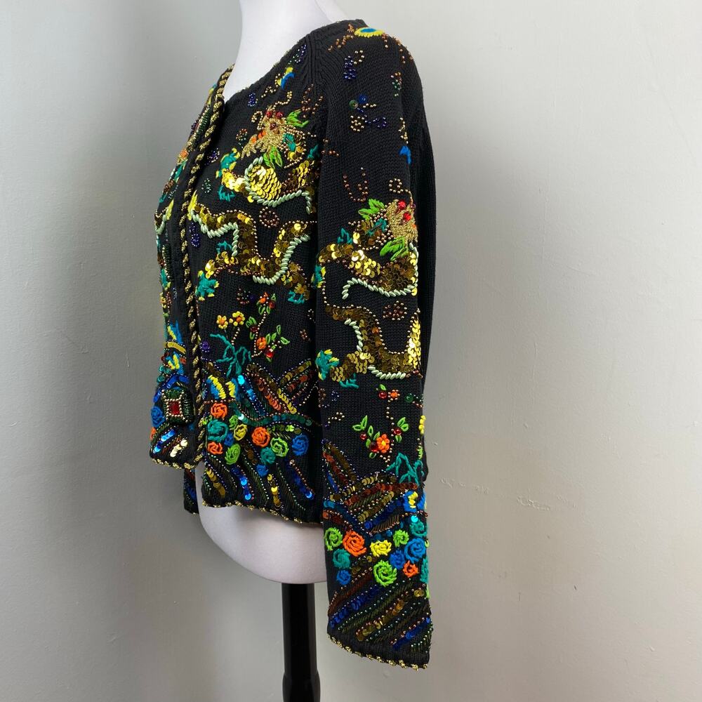 Michael Simon Vintage Year of the Dragon Embroidery Beaded Artwork Sweater Sz 2 - Picture 7 of 9
